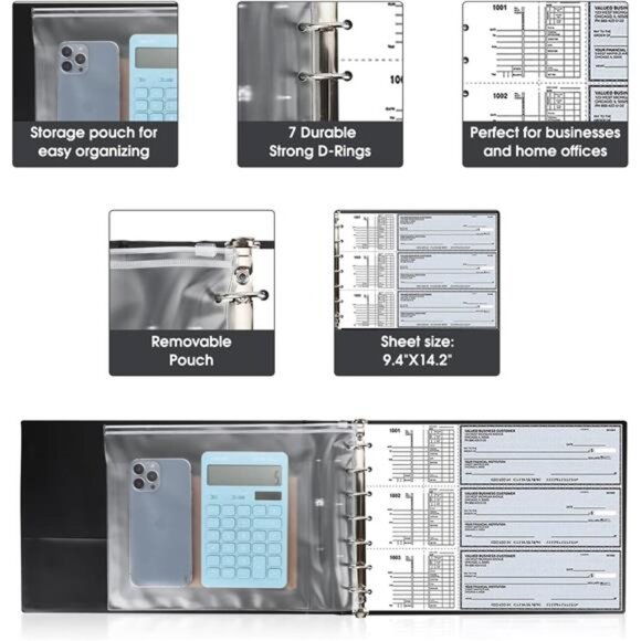 7 Ring Business Check Book Binder, 600 Checks Capacity for 9" x 13" Sheets, PU - Picture 4 of 8
